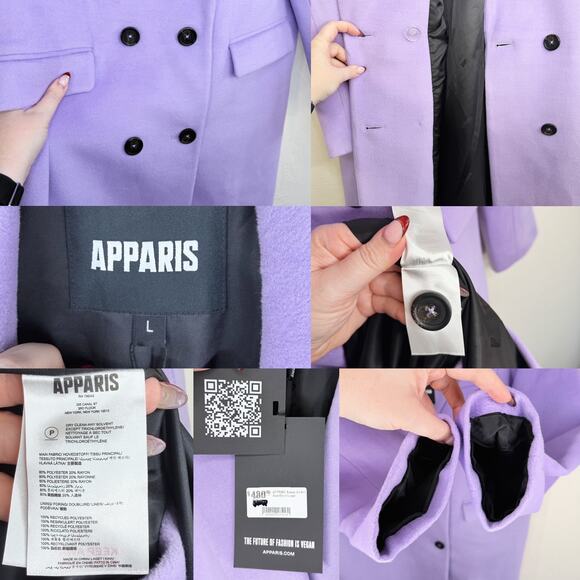 NWT Apparis Aaron Amethyst Purple Tailored Long Double Breasted Jacket Coat Lg - Picture 12 of 15